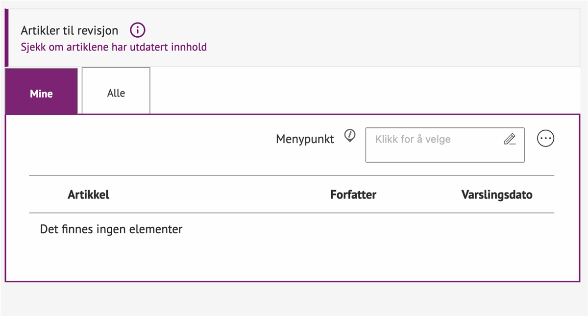 Utsnitt av ACOS CMS. Skjermdump - Klikk for stort bilde